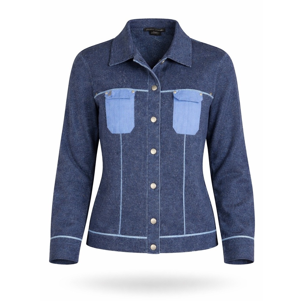 Vintage Y2K Pierre Cardin Blue Marl Knit Button Front Jacket Collared Sz‎ M